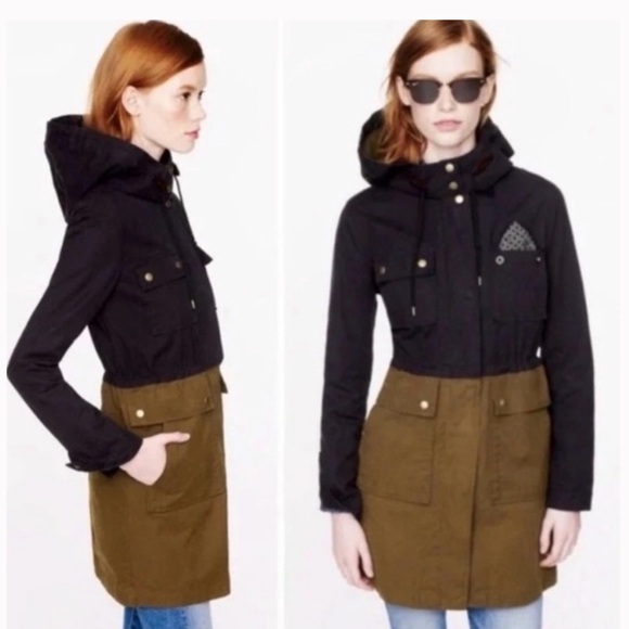 J. Crew  Two-Tone Cotton Canvas Jacket with Removable Hood  Size L . Style 02745 - Picture 2 of 11